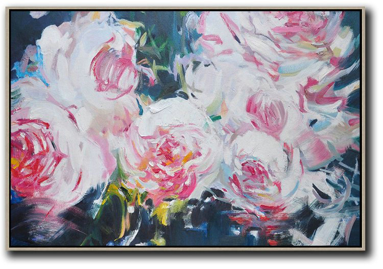 Horizontal Abstract Flower Painting Living Room Wall Art #ABH0A22 - Urban Art Kitchen Oversize